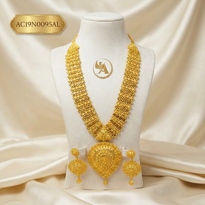 24K Gold Plated Brass Trendy <b>Statement</b> <b>Necklace</b> and Earrings Set Flower Shape Wedding Jewelry for African Women's Fashion - Product Image 1