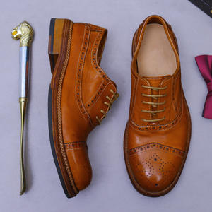 Zapatos Oxford de cuero genuino de alta gama, estilo británico, formales, con cordones, para hombre, con punta en pico, hechos a mano, antideslizantes, para novio. - Product Image 5