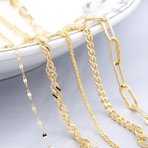 Au585 collier en or véritable solide 14K chaîne en or pur bijoux permanents chaînes au mètre Rollo cadena de oro 14k