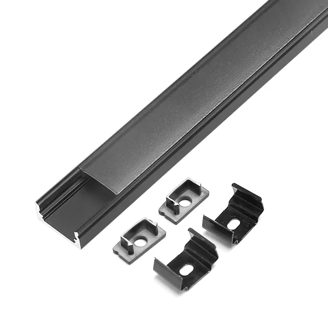 Высококачественный U-образный черный светодиодный профиль с черным рассеивателем PMMA для светодиодной ленты, применяется для внутреннего освещения