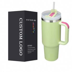 Listo para enviar Acero inoxidable Rosa 40 OZ Coche Vaso Café al aire libre Té de la leche Taza de cerveza con asa y pajita - Product Image 1