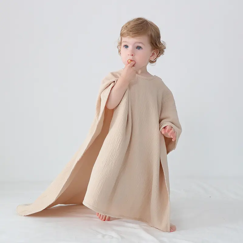 Taille personnalisée mousseline de coton super absorbant bébé piscine plage portable poncho serviette couleur unie douce enfants serviette de bain à capuche