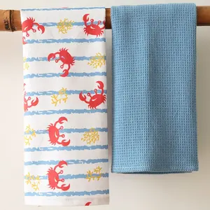 Asciugamani da cucina con logo quadrato stampato con design personalizzato asciugamani da cucina 100% cotone sublimazione set di strofinacci da cucina