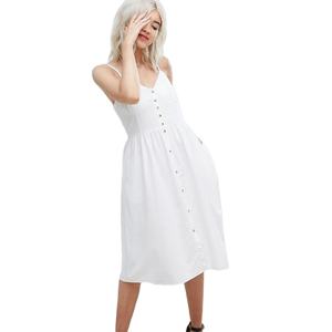 Placchetta con bottone a collo a V a girocollo a vita con spalline regolabili con spalline in <span class=keywords><strong>lino</strong></span> <span class=keywords><strong>bianco</strong></span> abito Casual abiti Casual Sexy - Product Image 1