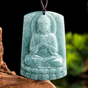 Pendentif Bouddhiste Guanyin en Tungstène, Jadeite Naturelle de Grade A, Bleu Eau, avec les Huit Grands Dieux Gardiens et les Douze Signes du Zodiaque Chinois - Product Image 6