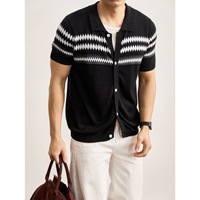 Chemise Polo en Maille à Manches Courtes, Col Rabattu, Cardigan Style Fair Isle, Style Old Money, Business, Été, Vente en Gros Transfrontalière Directe Usine