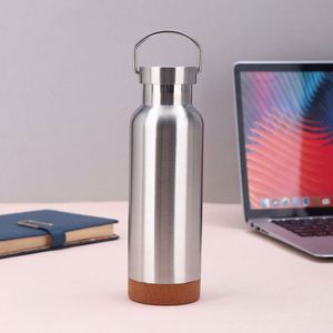 Promotional Vacuum Insulated Water <b>Bottles</b> Stainless Steel Aluminum Bamboo <b>Cork</b> Bottom With Custom Logo for Employees - Product Image 5
