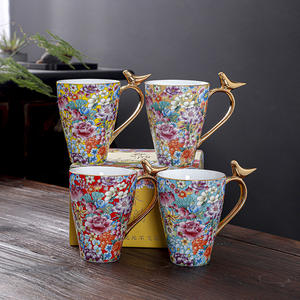 工厂热卖定制设计骨瓷全贴花欧式陶瓷咖啡杯金色手柄 - Product Image 3