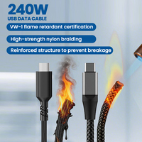 Cable USB C de 240W, Cable USB C con Trenzado de Nailon Ignífugo, Resistente al Agua IPX7, Carga Rápida, Conductor de Cobre Puro para Laptop y Escáner de Código de Barras