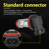 NAO Lampu Kabut Mobil H11 LED, HB4 9006 HB3 9005 H10 H8 H16 5202 H9 2835SMD 1300LM 12V Lampu Lari Otomatis Putih 6000K