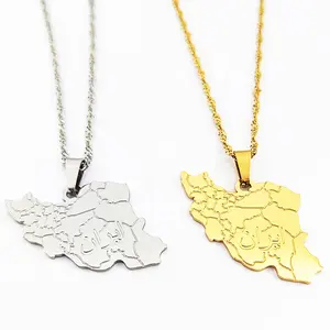 Joyas Iran Map Necklace Stainless Steel Custom Jewelry 18k Gold Jewelry Engraved City Map of Iran Map Necklace Joyeria De Acero