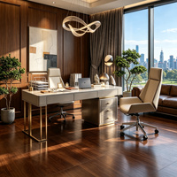 Bureau de direction moderne de luxe avec plateau en marbre, portable, écologique, avec armoire latérale de rangement, pieds en métal doré, pour bureau à domicile