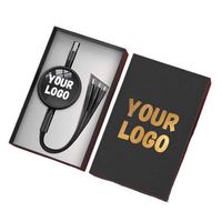 Câble de voyage plat rétractable à triple port pour charge rapide, en ABS/TPE, idéal pour les appareils Micro et USB-C, cadeau promotionnel