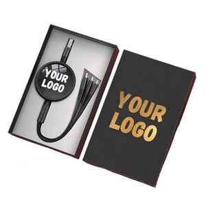 Câble de charge rétractable triple port en silicone plat pour appareils Micro et USB-C – Cadeau promotionnel idéal pour les voyages - Product Image 1