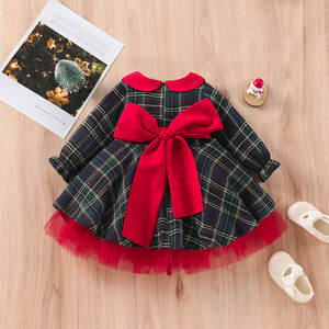 Robe Rouge de Noël pour Bébés et Enfants Filles 1-7 Ans, Robes de Fête en Tulle Plissé à Carreaux avec Nœud, Costumes de Nouvel An 2023 - Product Image 4
