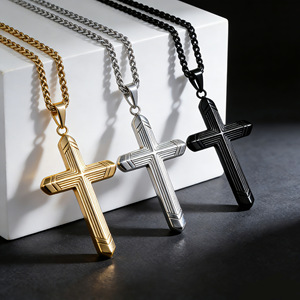 Unisex <b>titanium</b> steel cross necklace with a unique geometric design, popular in Europe and America, featuring a colorfast cross - Product Image 1