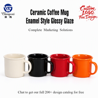 Mug à café en céramique style émaillé, finition brillante, bord roulé, poignée, couleur unie, logo personnalisé, OEM, vente en gros de vaisselle