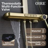 Ensemble de douche thermostatique de luxe en laiton avec étagère, robinet de douche pluie à jet doux brossé pour usage domestique