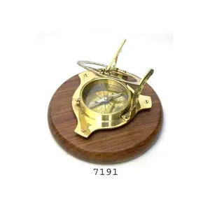 Nautical Brass Sundial Compass On Wooden Base Handmade Nautical Brass Ship Decorative Compass For Sale