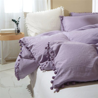 Parure de lit 3 pièces en polyester tissé 100 % écologique, douce, respirante et lavée, avec pompons et franges, style luxe léger, très vendue