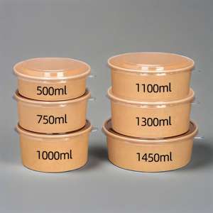 Vente en gros de contenants d'emballage pour salades et plats à emporter en papier kraft blanc avec logo personnalisé imprimé, jetables, avec couvercles - Product Image 3