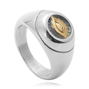 Stainless Steel Eye <b>Ring</b> Two Tone Silver Gold Bezel Setting Retro Punk Style Men Women Jewelry Gift 27036 - Product Image 1