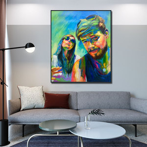 Arte Original hecho a mano 100% pintura al óleo estilo moderno hombre y esposa Retrato Sobre lienzo para el hogar o Villa Hotel decoración de la pared de la habitación - Product Image 5