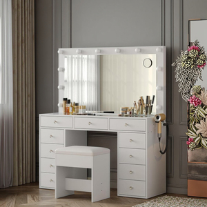 Best-selling Modern Minimalist <strong>Dressing</strong> <strong>Table</strong> with <strong>Mirror</strong> and <strong>Lighting</strong>, Wooden Bedroom Makeup Storage Desk - Product Image 4
