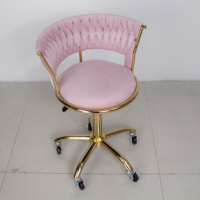 Chaise de barbier moderne réglable - Revêtement en velours, base dorée, design ergonomique, rotation à 360 degrés, hydraulique, pour salons de coiffure