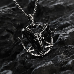 Collar <span class=keywords><strong>de</strong></span> Calavera <span class=keywords><strong>de</strong></span> Acero Inoxidable Vintage con Colgante <span class=keywords><strong>de</strong></span> <span class=keywords><strong>Estrella</strong></span> <span class=keywords><strong>de</strong></span> David y Cabeza <span class=keywords><strong>de</strong></span> Cabra Satánica - Product Image 2