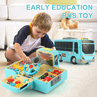Autobús educativo para niños, juguetes, regalos de cumpleaños, rueda de plástico, juguetes de engranaje, volante de simulación, autobús escolar de juguete con luz y música