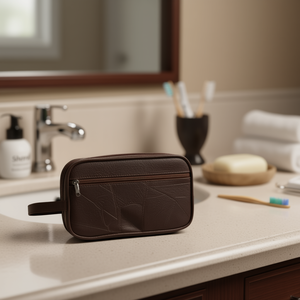 Borsa da Toilette 25x14x7.5cm, Astuccio Cosmetico in Pelle da Uomo con Cerniera e Maniglia - Product Image 2