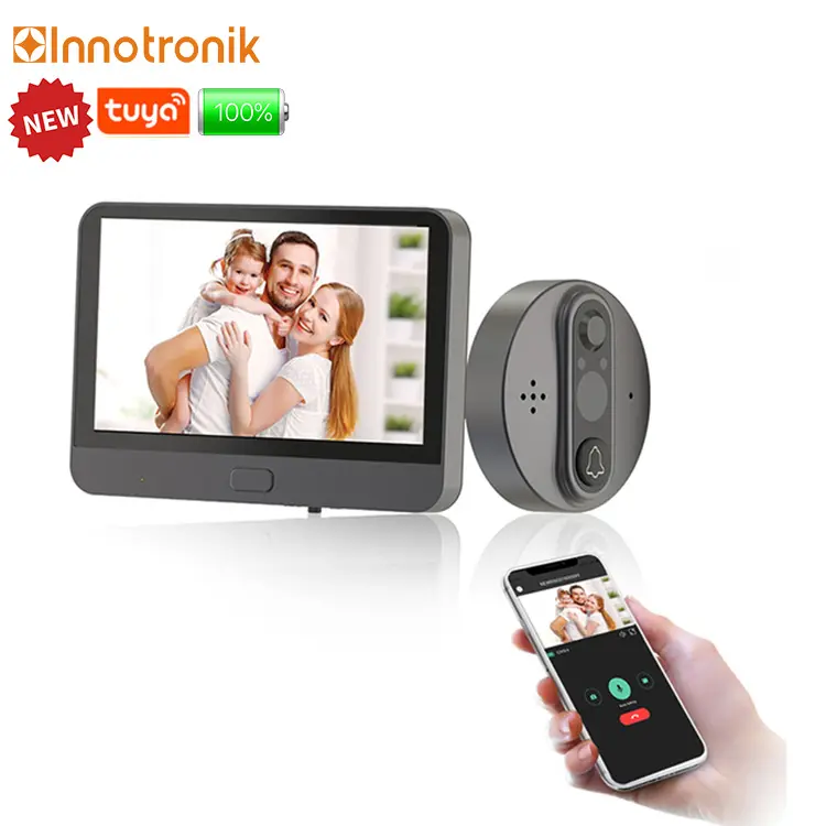 Innotronik WiFi וידאו דלת עינית מצלמה פעמון Viewer עם LCD צג Tuya APP בקרת עבור דירה אבטחת בית