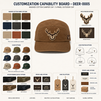 Casquette de camping style urbain Dobby en coton lavé, 5 panneaux, avec patch cerf, vintage, pour l'extérieur, cadeau, étiquette personnalisée, unisexe