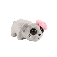 Peluche Hamster Triste 15cm, Adorable Animal en Peluche Mélancolique, Forme de Pain Gris, Grands Yeux Brillants, Nœud Rose, Cadeau, Vente en Gros