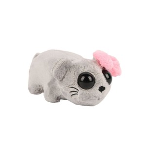 Peluche di Criceto Triste 15cm, Simpatico Animale di Peluche Melancolico a Forma di Panetto Grigio con Grandi Occhi Lucidi e Fiocco Rosa, Regalo, Fornitura all'Ingrosso - Product Image 1