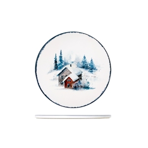 Sottopentola Rotondo in Ceramica con Design Paesaggistico Innevato per Decorazione Tavola - Product Image 1