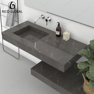 Modern Black Bathroom Vanity Cabinet <b>with</b> <b>Drawers</b> and Open Storage <b>Shelf</b> - Product Image 3