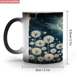 Mug en céramique noir givré 11oz, tasse à changement de couleur activée par la chaleur avec motif pissenlit et lune - Product Image 1