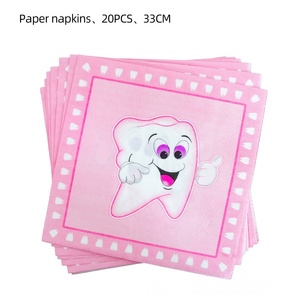 Ensemble de fournitures de fête jetables sur le thème des dents, avec assiettes, gobelets, serviettes et couverts, pour la décoration du premier anniversaire des enfants - Product Image 4
