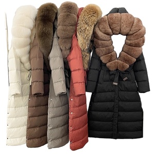 Nouvelle veste d'hiver en duvet pour <span class=keywords><strong>femme</strong></span> avec col en fourrure de renard 2026, <span class=keywords><strong>longue</strong></span>, sous le genou, à lacets, taille cintrée, amincissante - Product Image 1