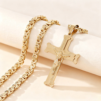 Collar con Cruz de Acero Inoxidable 316L, Oro y Plata, Cadena Bizantina, Joyería Religiosa para Hombre y Mujer, Venta al Por Mayor, Personalizado, OEM