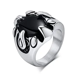 Moda fino aço inoxidável geométrico vidro preto grânulo dragão garra aro dedo anéis