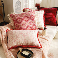 Housse de coussin bohème en gros, série de housses de coussin carrées à franges, housses de coussin européennes pour canapé, coussin décoratif de luxe à motifs floraux