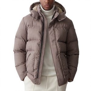 Veste d'hiver décontractée pour homme, en duvet à carreaux, avec capuche, coupe-vent, coupe régulière, fermeture à boutons, en polyester - Product Image 3
