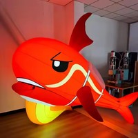 Mascotte gonflable géante de requin de dessin animé personnalisée pour la publicité en extérieur, imperméable, avec lumière LED et ventilateur intégré