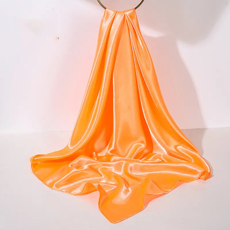 Solid Color 90*90cm Satin Silk Square Scarf Sun Shading Shawl Women Scarf Hair Kerchief Accessories