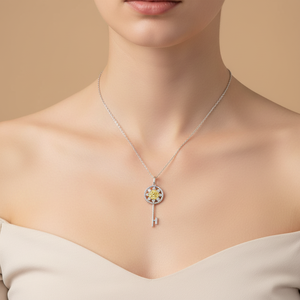 Exclusive Handmade Key Design 18K Solid Gold 13 Pcs Natural Yellow Diamond With Natural Diamond Pendant Necklace For Women Gift - Product Image 5