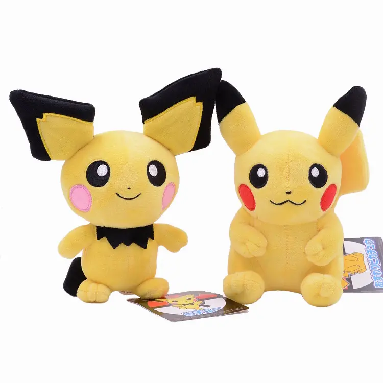 Hot sell OEM kawaii japanese anime plush doll 18-20CM pokemoned 2 style pika yellow plush toys for Children's Birthday gifts