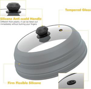 Couvercle de cuisson vapeur pliable en silicone et verre avec poignée pour micro-ondes, idéal pour réchauffer les aliments en gros - Product Image 3